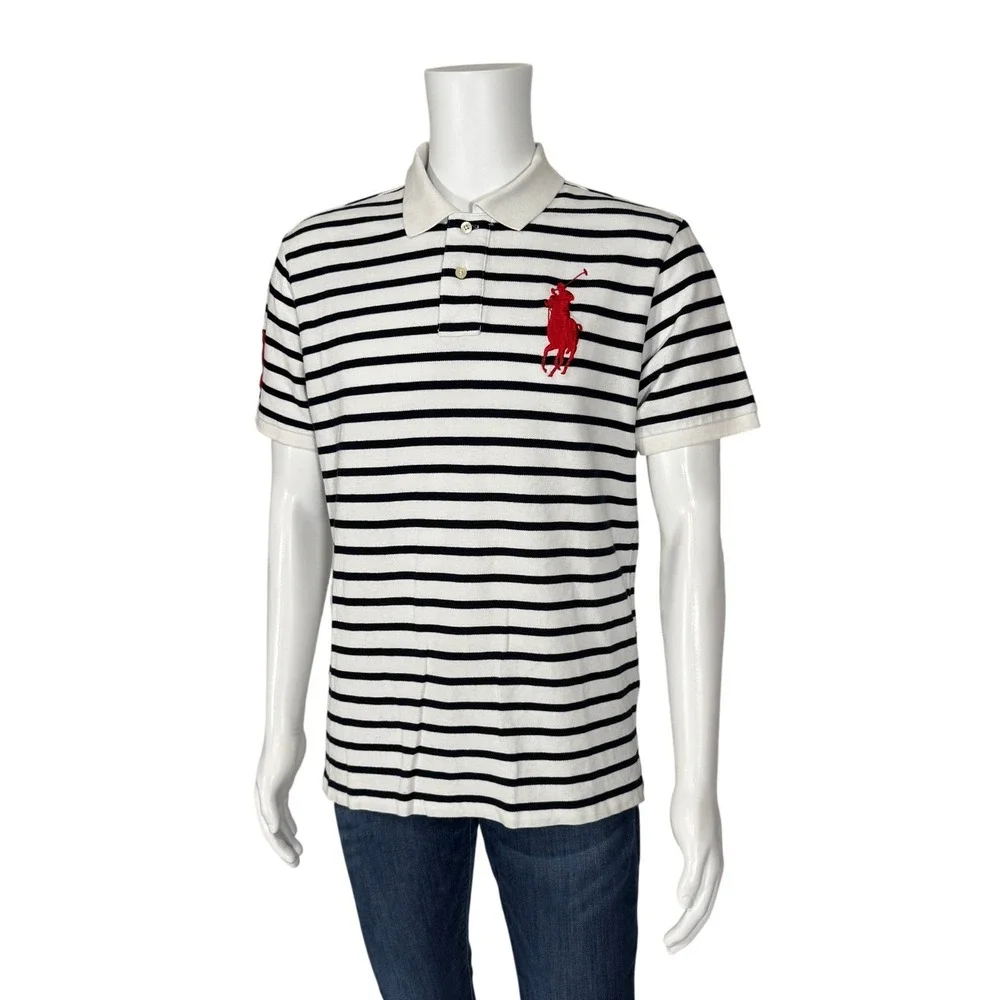 Polo Ralph Lauren Big Pony Striped Polo Shirt Youth/Boys XL White Navy Blue Red‎